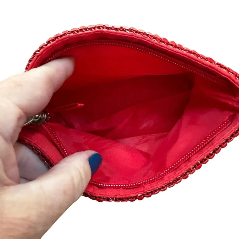 Christina Aquilera red metal mesh wallet pouch evening bag zip top mini purse